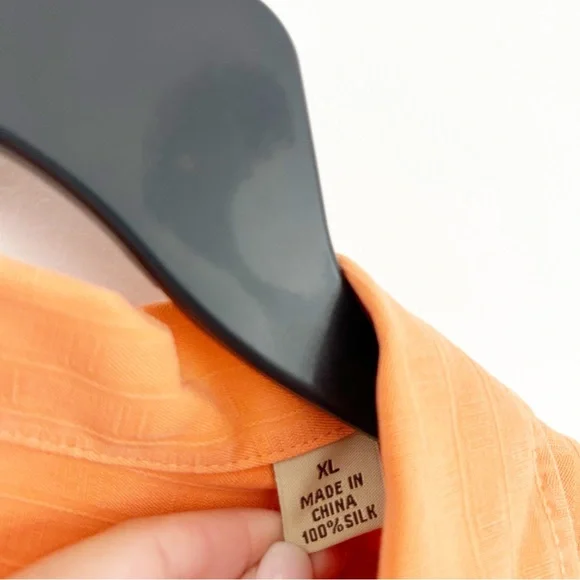 100% Silk Tommy Bahama Bright Coral Orange Short Sleeve Button Down Shirt XL - Picture 5 of 6